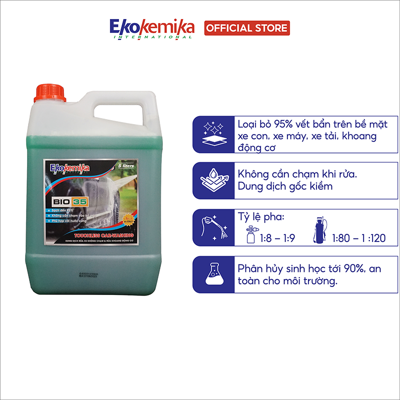 Dung Dịch Rửa Xe Không Chạm, Rửa Ô Tô, Xe Máy, Rửa Khoang Động Cơ Ekokemika Bio 35 5L