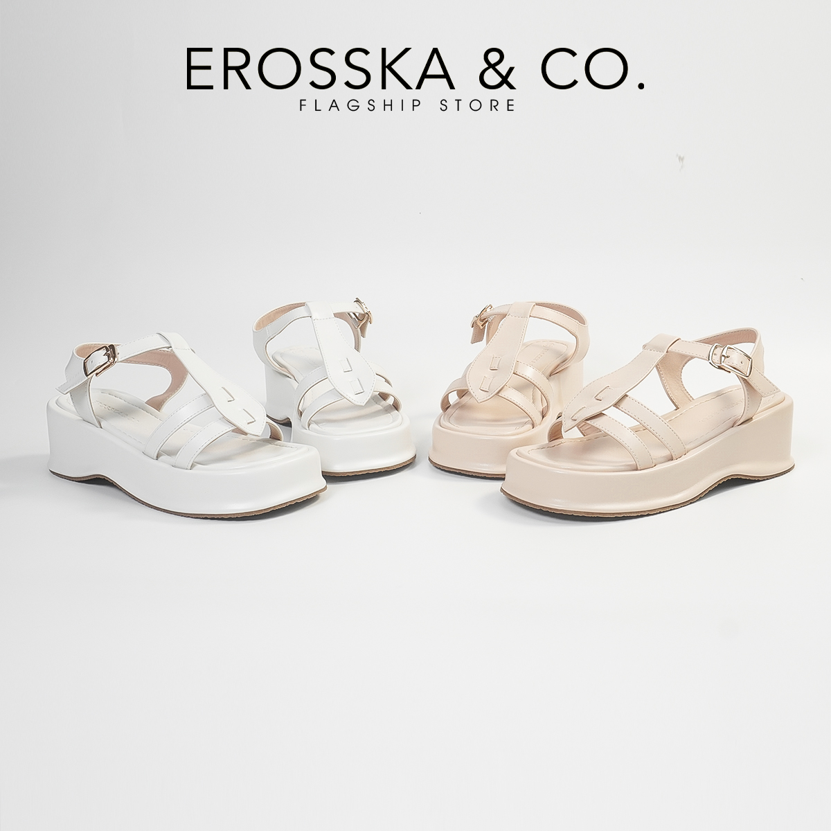 Erosska - Giày sandal nữ đế xuồng quai ngang thiết kế basic - SB027