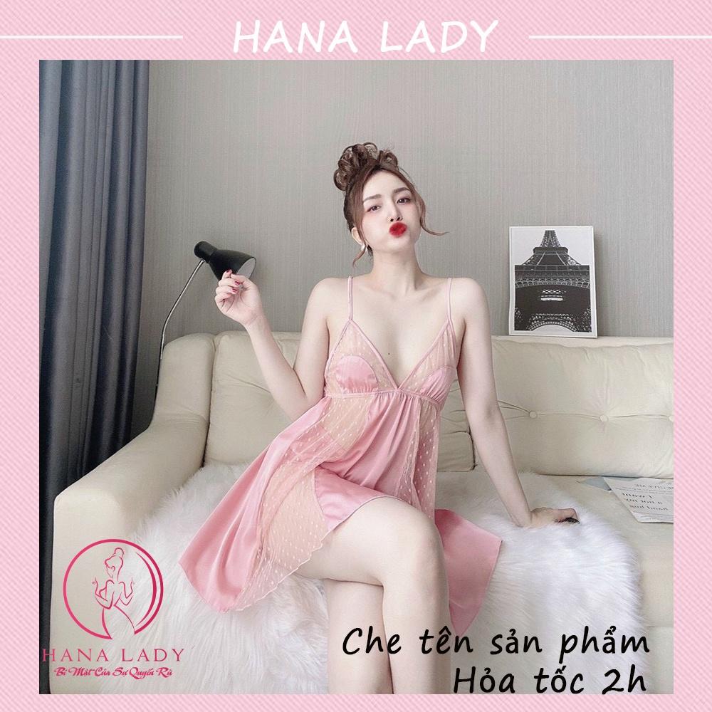 Váy ngủ sexy, đầm ngủ lụa phối ren chấm bi cao cấp còn quần quyến rũ gợi cảm VN466
