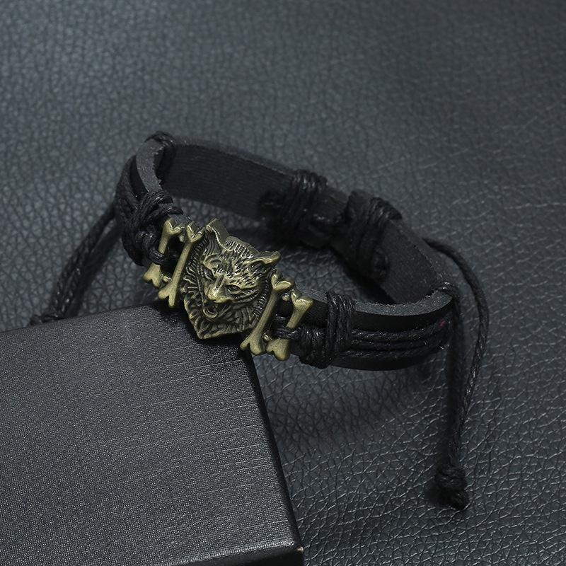 Vòng Tay Da Đầu Sói Cá Tính Unisex