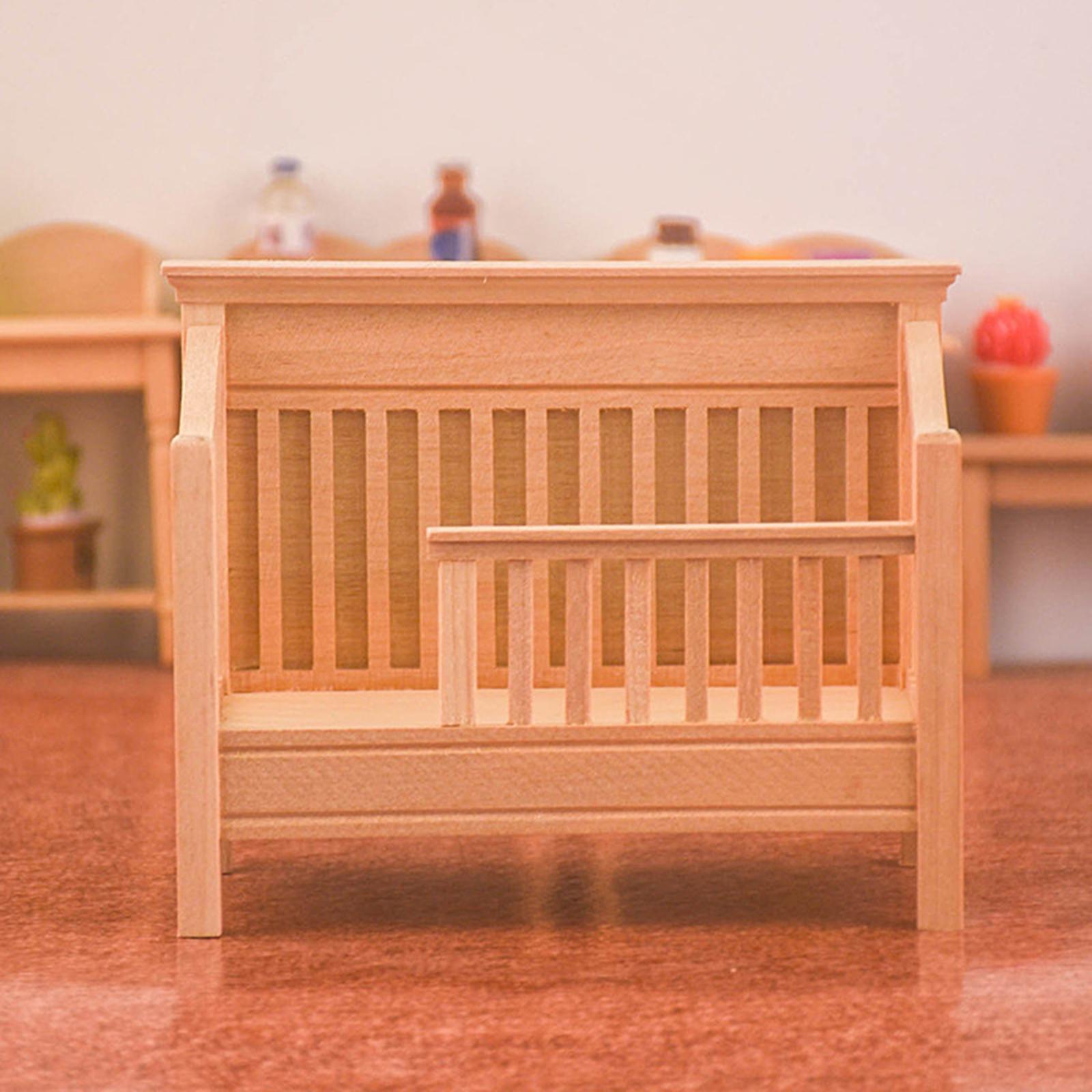 1:12 Scale Wooden Doll House Baby Bed, Mini Furniture, Handcrafted Unpainted for Micro Landscape