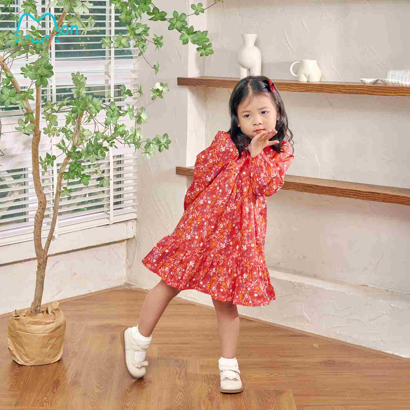 Váy dài tay babydoll nhiều họa tiết xinh xắn cho bé gái chất vải cotton thô Hàn VDG22W05