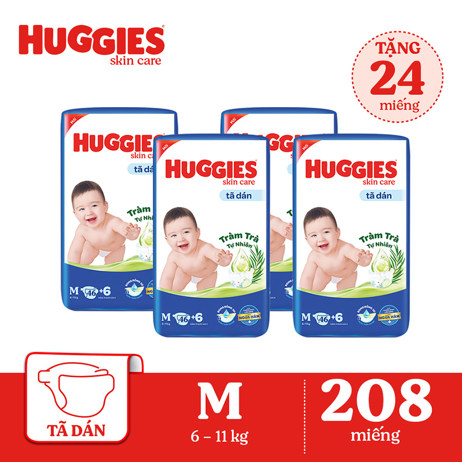 Combo 4 Tã dán Huggies Skincare Jumbo M46+3