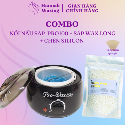 Combo Nồi Nấu Sáp Wax Lông Pro 100 + Sáp Wax Lông Cao Cấp + 5 Que Gạt Gỗ Lớn - Combo wax lông an toàn dùng cho body, tay, chân, bikini