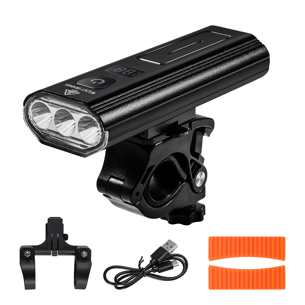 Đèn pha không thấm nước bằng hợp kim nhôm dành cho xe đạp không thấm nước sạc USB với màng hình hiển thị