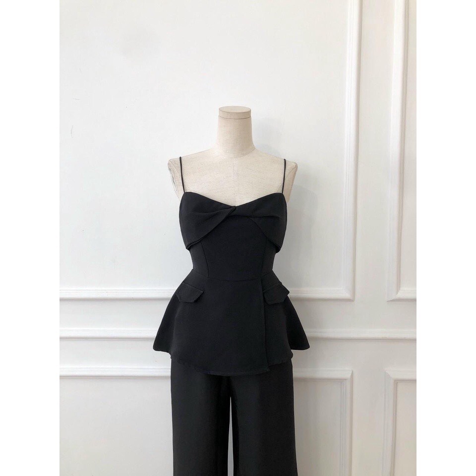 Áo peplum hai dây nơ kiểu, nắp túi form xòe cực sang chảnh