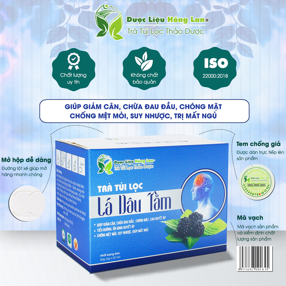 Trà Túi Lọc Lá Dâu Tằm 60g (20gói x 3g) - Công Ty Dược Liệu Hồng Lan