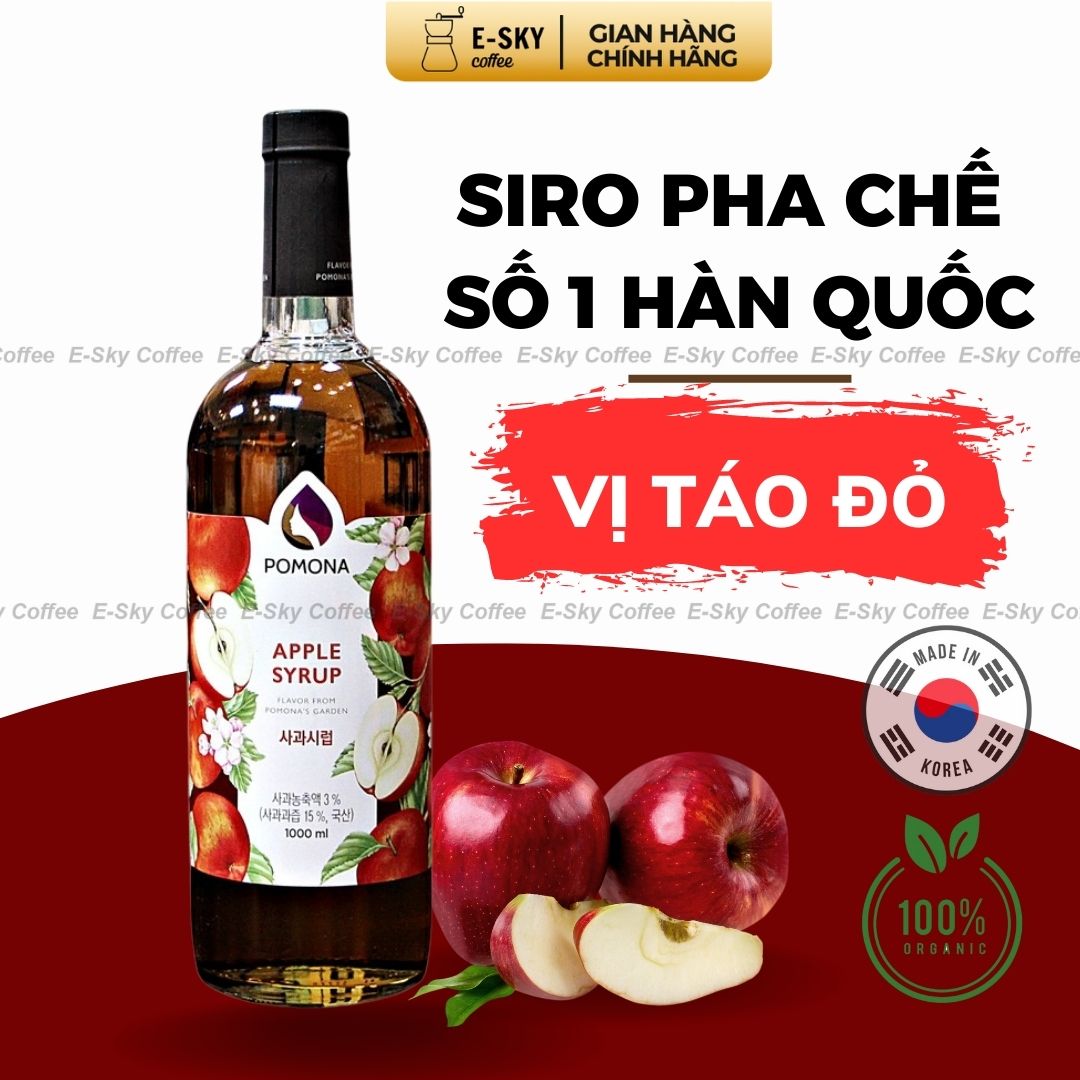 Siro Táo Đỏ Pomona Apple Syrup Nguyên Liệu Pha Chế Hàn Quốc Chai Thủy Tinh 1 lít