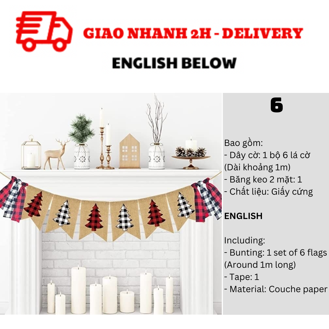 Bộ Dây Cờ Noel Trang Trí Tiệc Nhiều Mẫu - Merry Christmas Bunting DCXM31