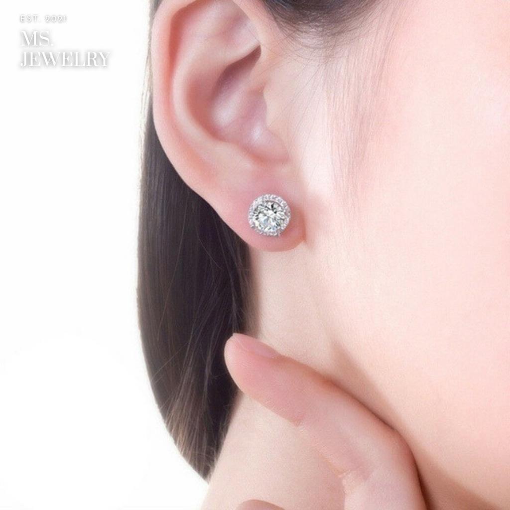 Khuyên Tai Hàn Quốc Bạc S925 Đính Đá Cz Size 9mm