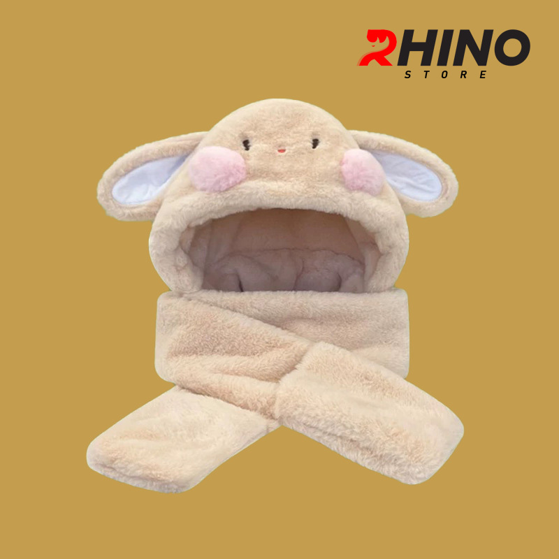 Mũ lông, mũ len kèm khăn quàng Rhino WS101 ấm áp, dễ thương hàng chính hãng