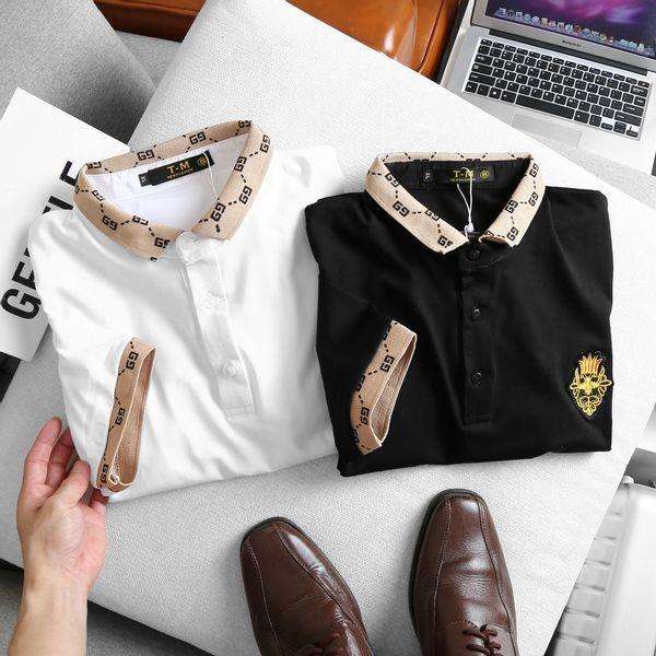 Áo thun Polo nam cổ bẻ thêu logo trắng đen vải cá sấu Cotton trẻ trung MANLY STYLE