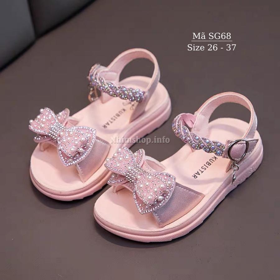 Dép quai hậu bé gái size đại da mềm cao cấp giày sandal gắn nơ công chúa thời trang cho trẻ em học sinh đi học SG68