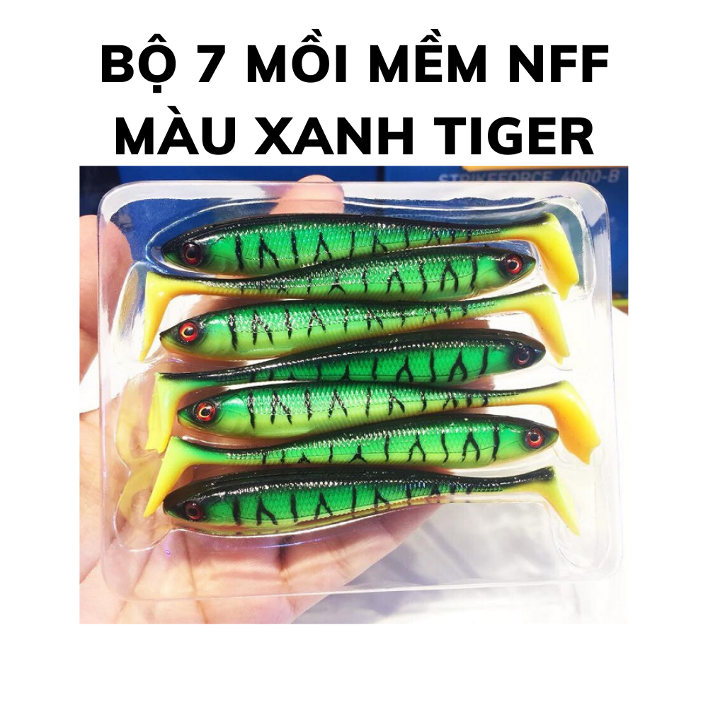 Bộ 7 mồi mềm nff câu lure siêu nhạy dài 9cm nặng 6g, mồi cá giả nff câu cá lóc bông đồng cá chẽm cá chuối sộp, mồi câu biển gần bờ