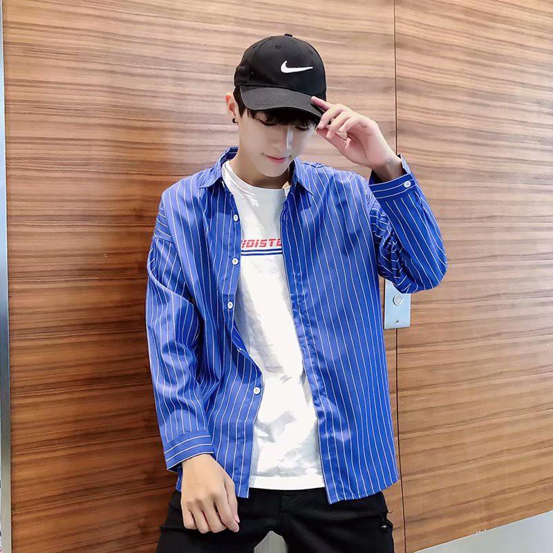 Áo sơ mi nam tay dài họa tiết sọc thời trang phong cách