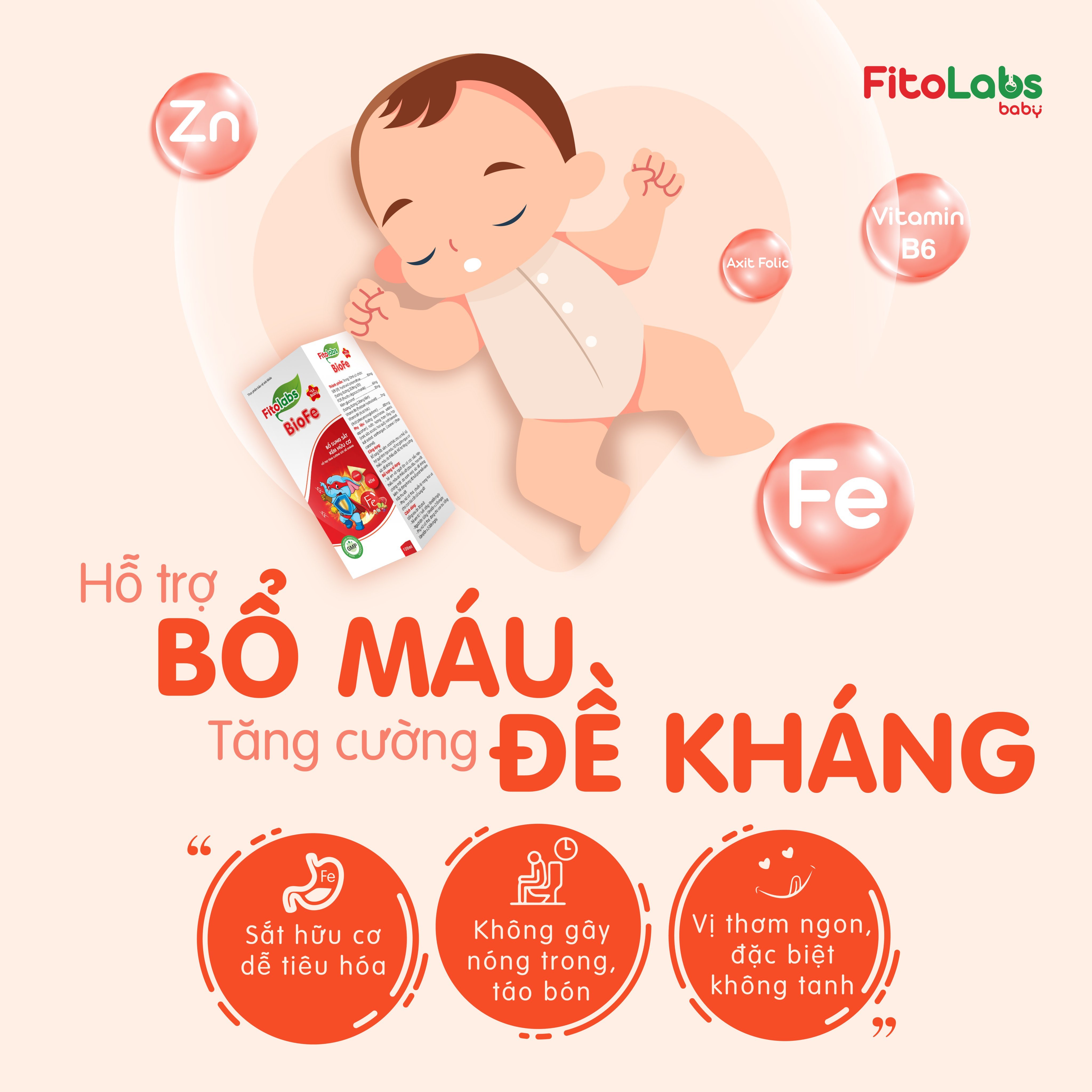 Fitolabs BioFe bổ sung vi chất Sắt, Kẽm, Vitamin B6-B9 hỗ trợ quá trình tạo máu, tăng cường sức đề kháng