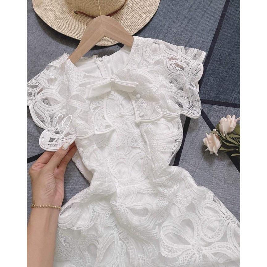 Đầm dự tiệc, dạo phố cổ sen ren đính nơ dáng xòe nhẹ công chúa Prana Dress