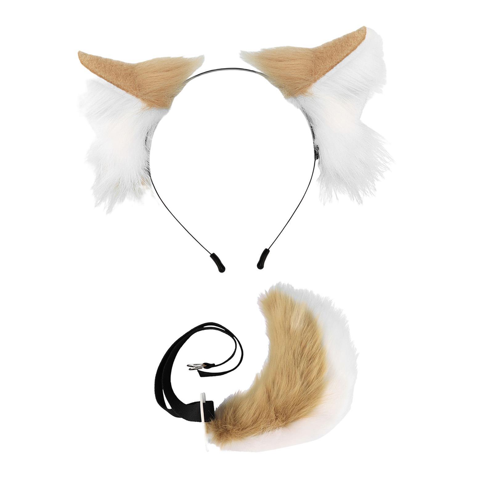 Cats Ears and Long Tail Decor Dress up Plush Hair Hoop Cosplay Set for Children Adults Party Carnival