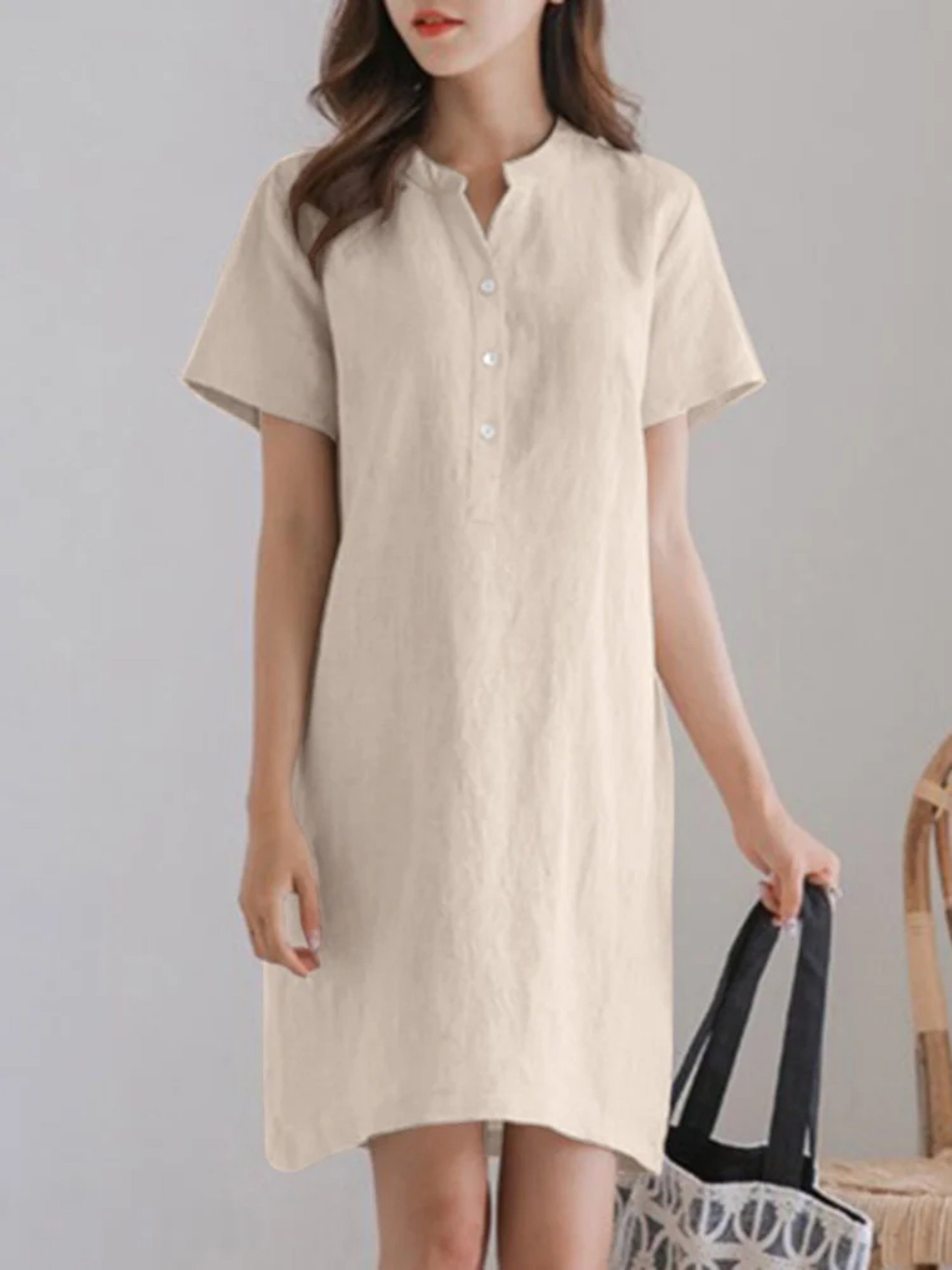 Đầm suông linen nữ ngắn tay, form basic dễ mặc, đầm đi học, đi làm siêu xinh HB199