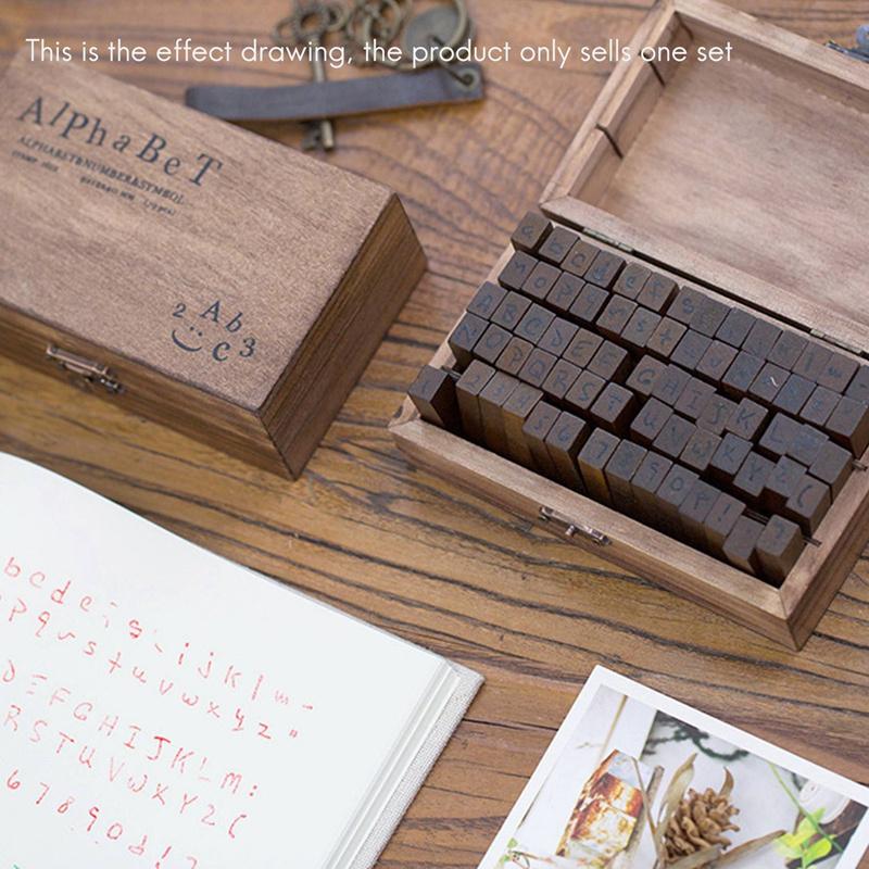 Creative Stationery Retro Alphanumeric 70 Wooden Chapter Boxed DIY Decorative Seal Cursive