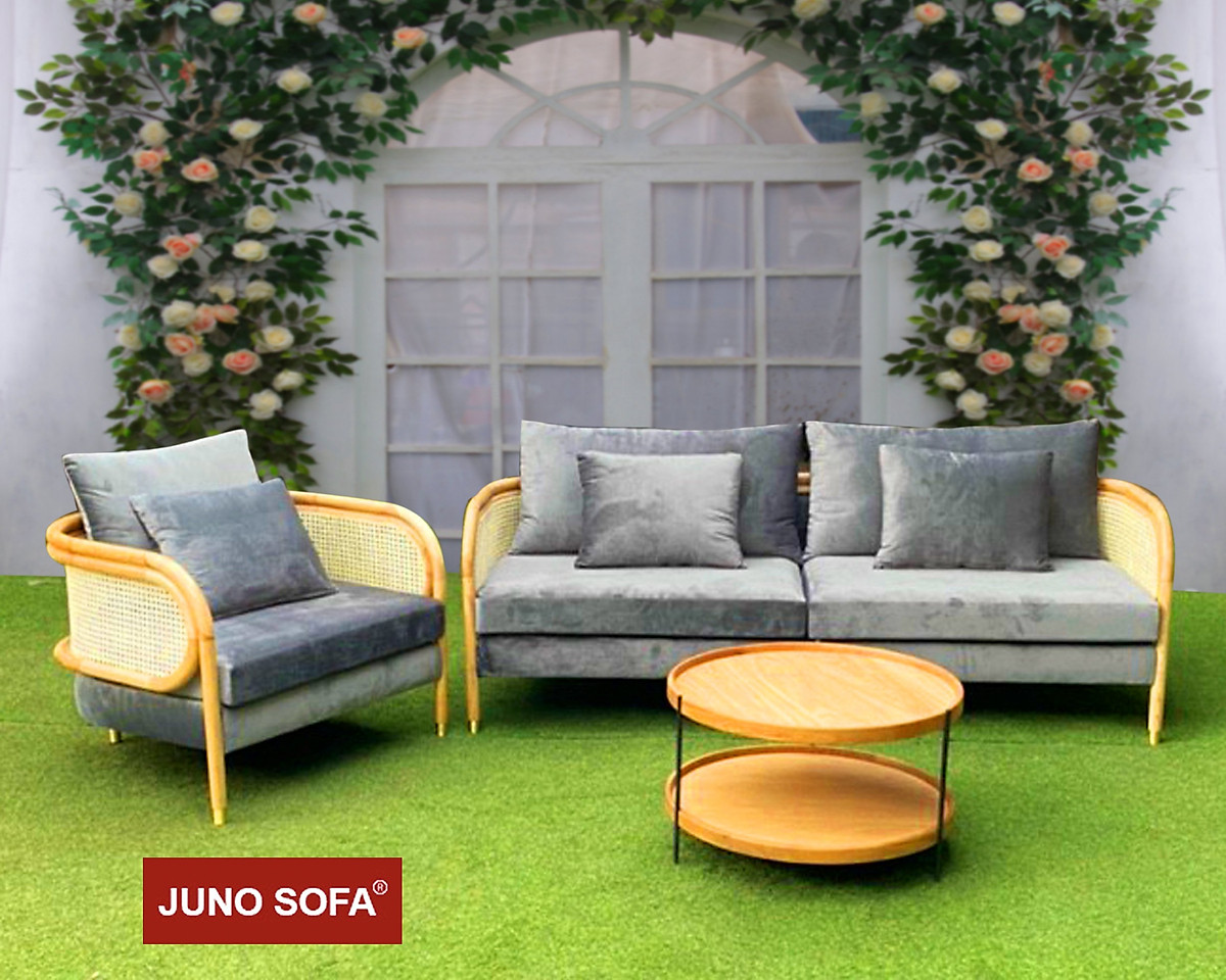 Bộ sofa mây nệm Juno Sofa - Băng 2m, ghế đơn và bàn