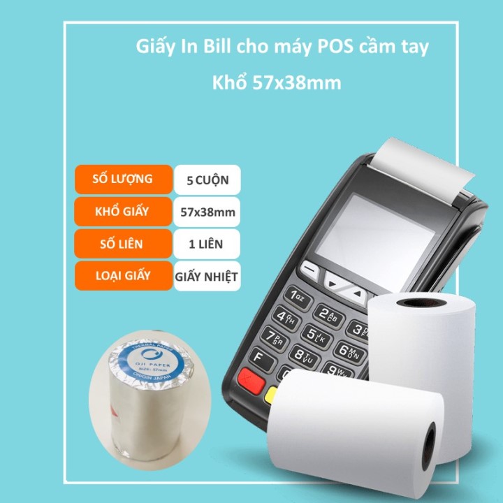 Combo 5 Cuộn Giấy In Hóa Đơn Khổ K57 Phi 38mm