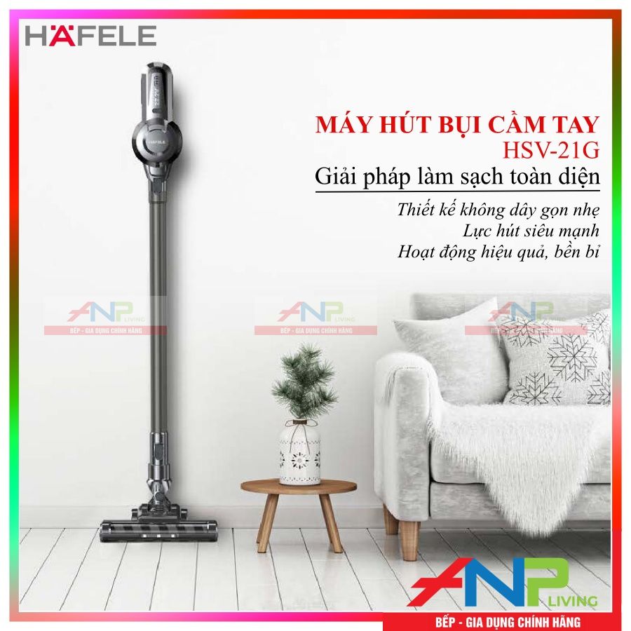 Máy Hút Bụi Cầm tay HAFELE HSV-21G/535.43.079 (Thiết kế không dây cơ động với 4 chổi hút - Lực Hút 10 kPA Siêu Khỏe - Pin Li-ion 2600 mAh Bền Bỉ - Động cơ BLDC với độ ồn &lt; 70 dB Êm Ái) - Hàng Chính Hãng