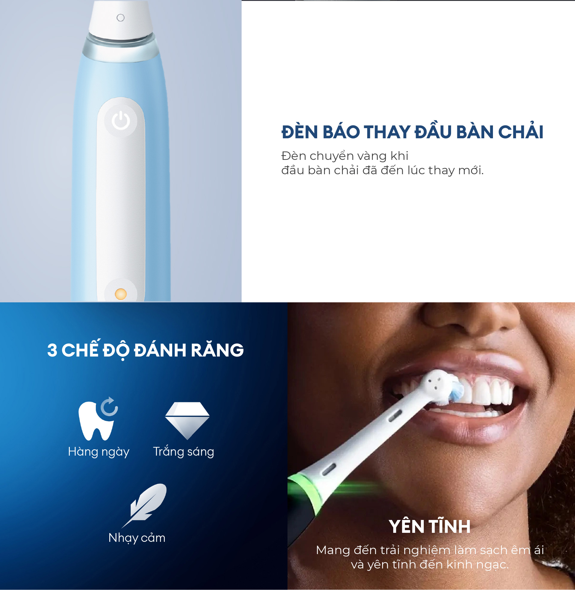 Bàn chải đánh răng điện Oral-B iO3, 3 chế độ, đèn cảnh báo cảm ứng lực - Bảo hành 2 năm 1 đổi 1