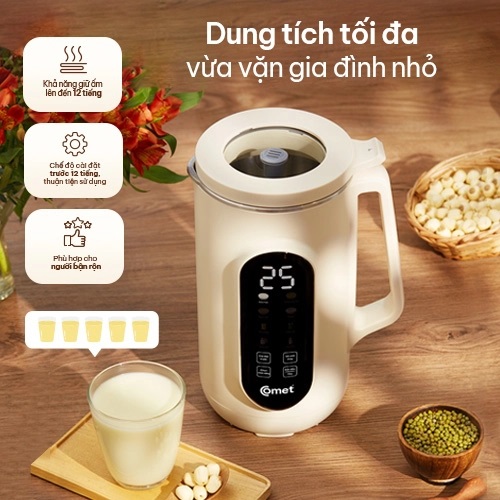 Máy làm sữa hạt đa năng 9in1 Comet, nấu sữa hạt, sữa đậu nành, cháo ăn dặm 1200ml - CM9216 bảo hành 12 tháng hàng chính hãng