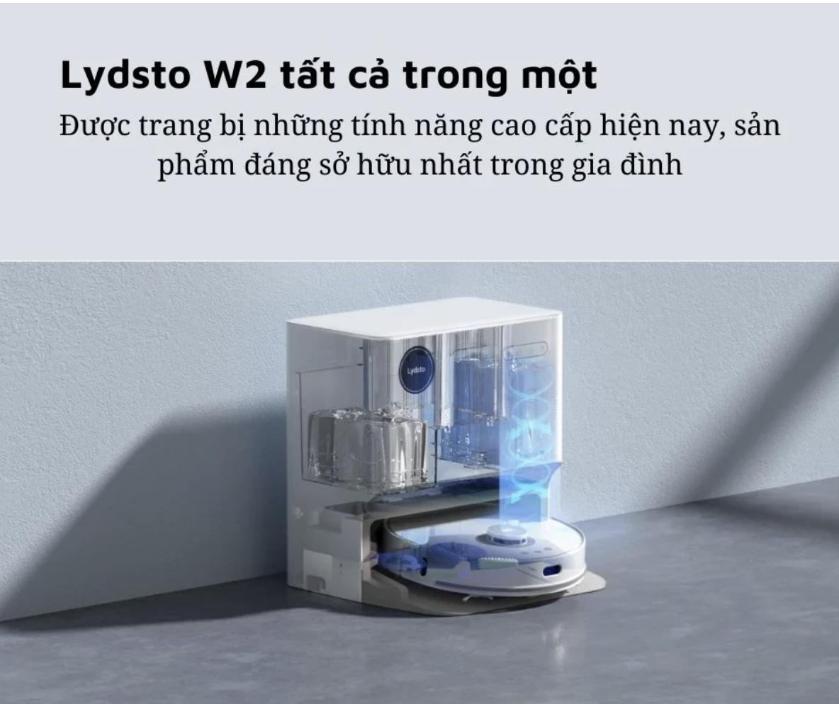 Robot Hút Bụi Lau Nhà Thông Minh XIAOMI Lydsto W2 Lite Tự Động Đổ Rác Giặt Sấy Khô Giẻ Lau Diệt Khuẩn Ozone Diện Tích Hoạt Động 200 m2 Lực Hút 5000 Pa Công Suất 50 W - Hàng Chính Hãng