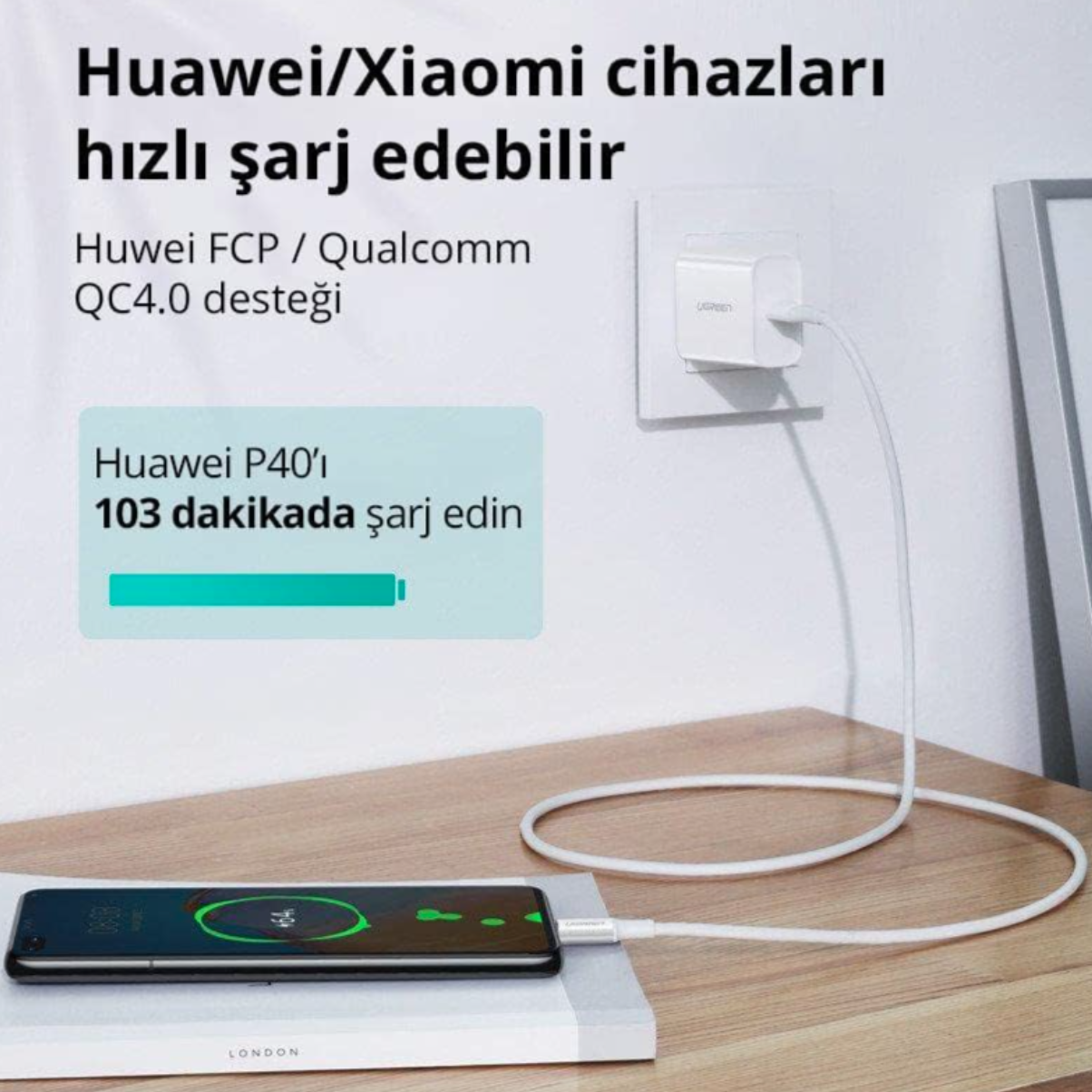 cáp usb type c revolution 2.0 vỏ abs màu trắng Ugreen 300BT60551US 1m 5A hàng chính hãng