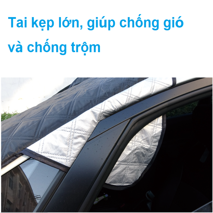 Tấm bạt chắn nắng kính lái, hông xe và gương chiếu hậu xe ô tô 4 lớp tráng nhôm cách nhiệt tích hợp nam châm cố định