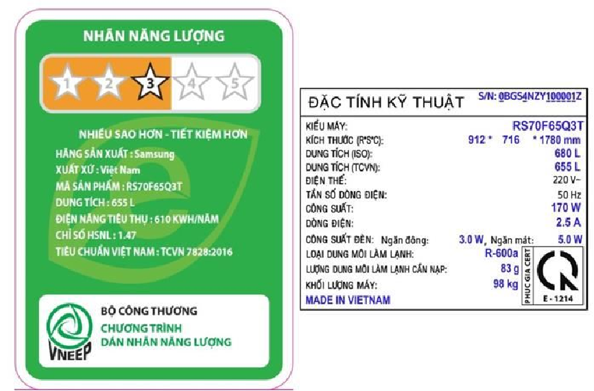 Tủ lạnh Samsung Inverter 655 lít Side By Side RS70F65Q3TSV - HÀNG CHÍNH HÃNG - CHỈ GIAO HCM