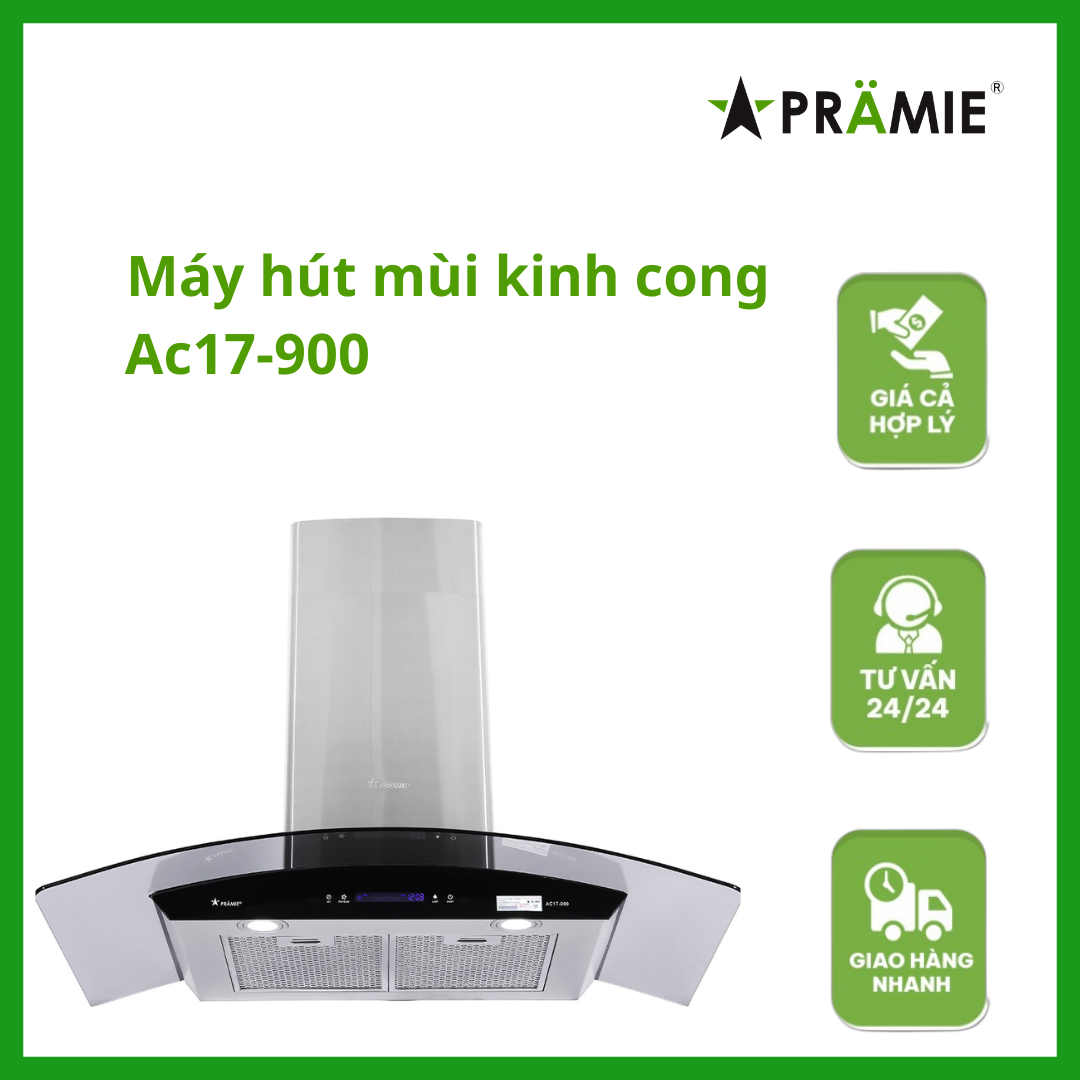 Máy hút mùi kính cong vẫy tay  Pramie AC17-900 _Vẫy tay_Hàng nhập khẩu Thái Lan