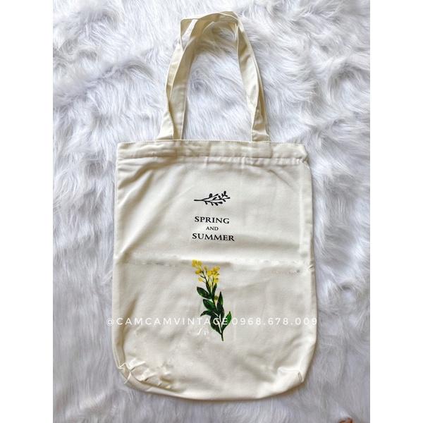 Túi tote canvas vải bảo vệ môi trương túi tote vải trắng ngà ulzzang vintage