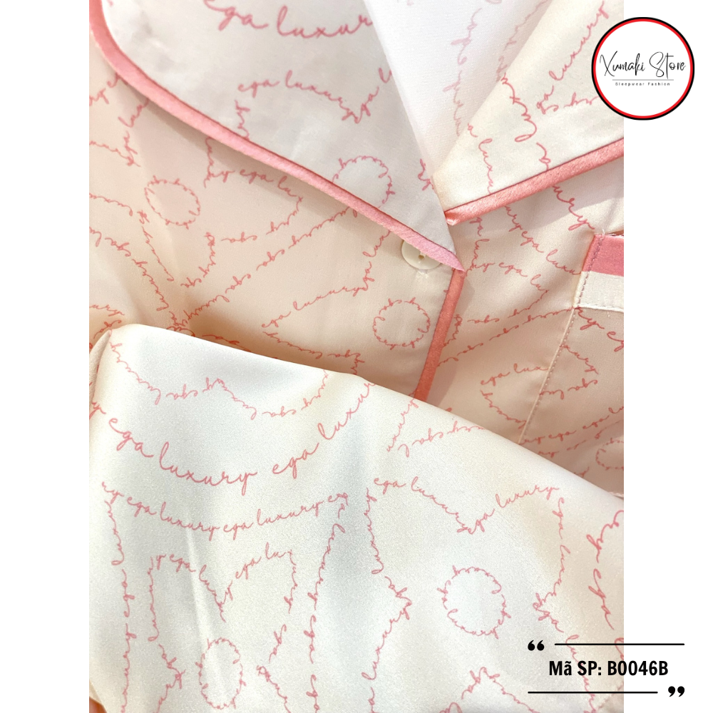 Bộ pijamas nữ áo cộc quần ngố họa tiết đơn giản lụa cao cấp Xumaki Store BO046B