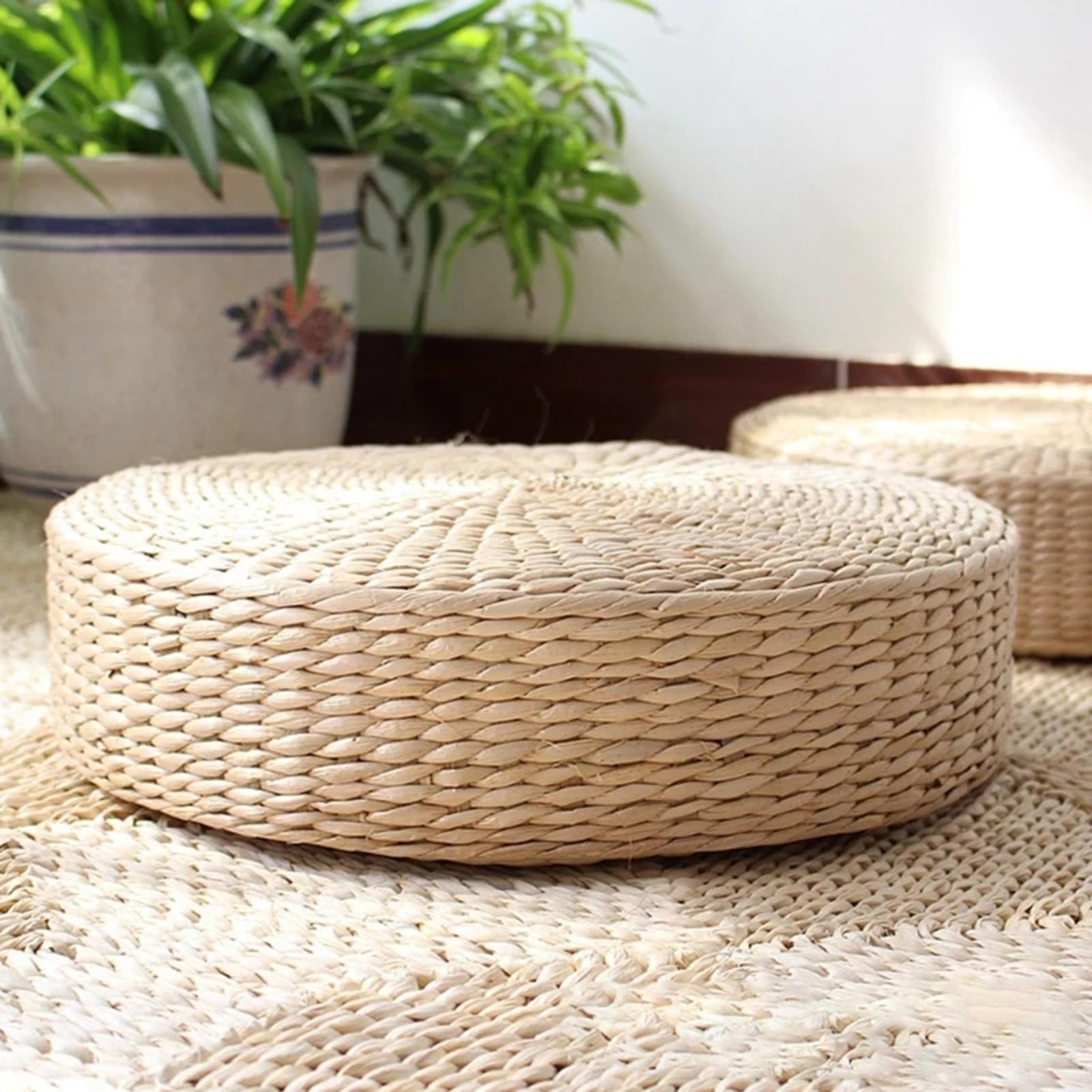 Round Straw Woven Tatami Cushion Floor Pouf Meditation Seat Mat