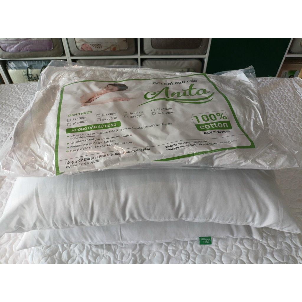 Gối ép hơi cao cấp Anita chất liệu mềm mại, êm ái,giúp nâng niu, vỗ về giấc ngủ thật ngon - Tặng vỏ gối