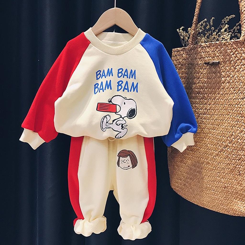 Bộ quần áo dài tay cho bé ROSY KIDS, Bộ Bam Bam thu đông chất nỉ Da Cá cao cấp in hình cực xinh cho bé từ 6-28kg