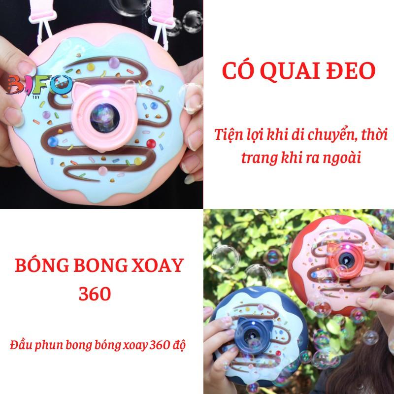 Máy ảnh thổi bong bóng phát nhạc tự động kèm xà phòng, đồ chơi ngoài trời có đèn cho bé