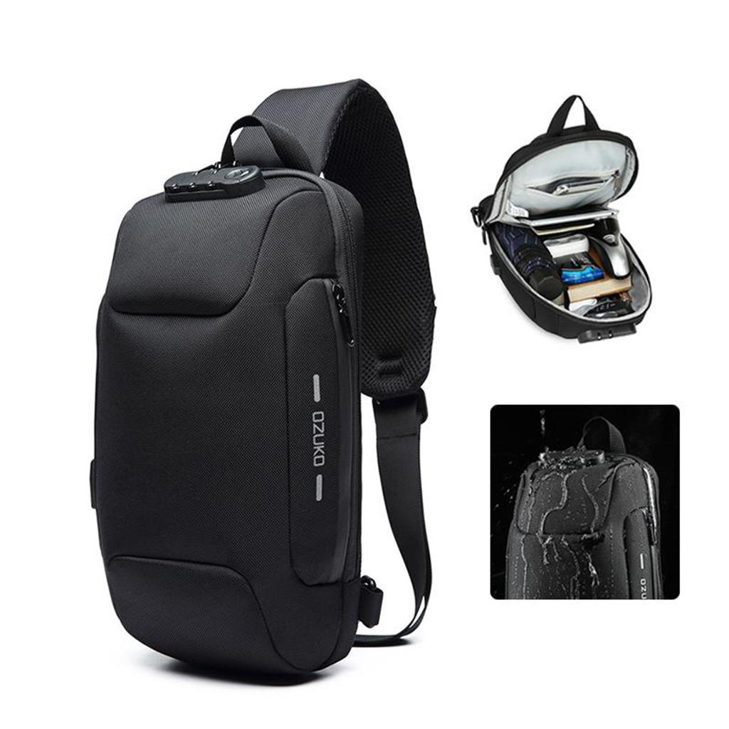 Anti Theft Sling Bag Chest Bag with USB Charging Port Lightweight Daypack Cross Body Large Capacity USB Charge Rucksack for Men Travel Hiking Cycling