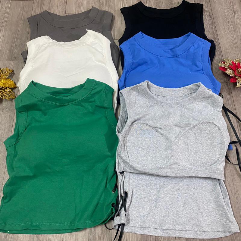 Áo thun nữ 3 lỗ croptop dây rút eo giản dị thời trang mùa hè 2023