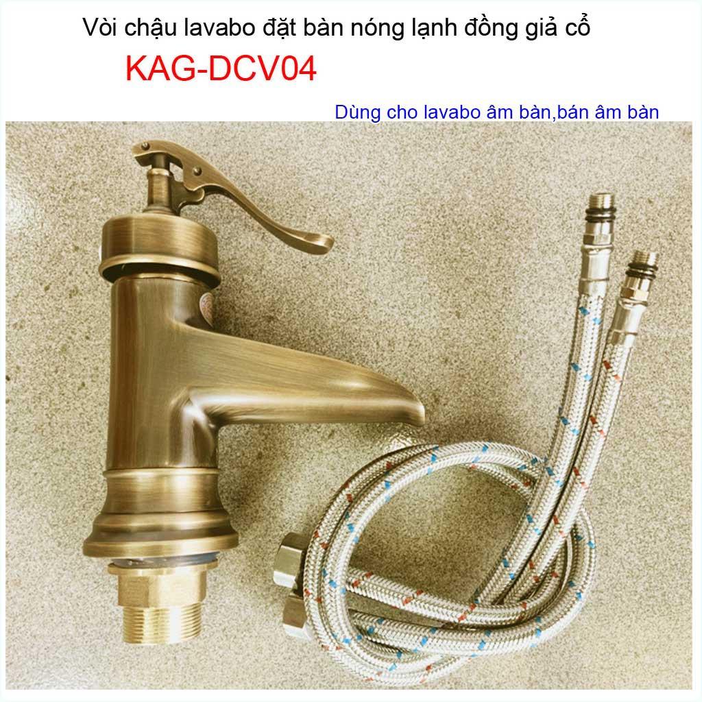 Vòi lavabo đồng cao 18cm, vòi đồng giả cổ, vòi cho chậu rửa mặt KAG-DCV04