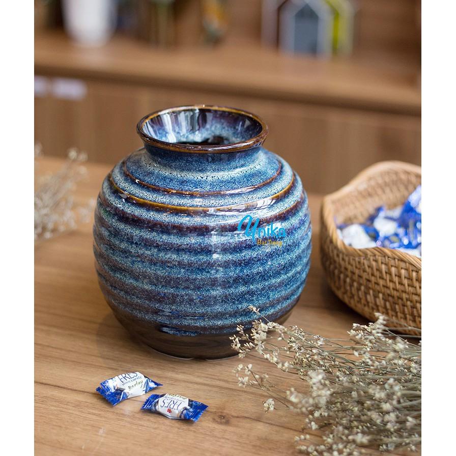Bình Hoa Sake Tròn Men Xanh Hoả Biến - Gốm Sứ Cao Cấp Bát Tràng