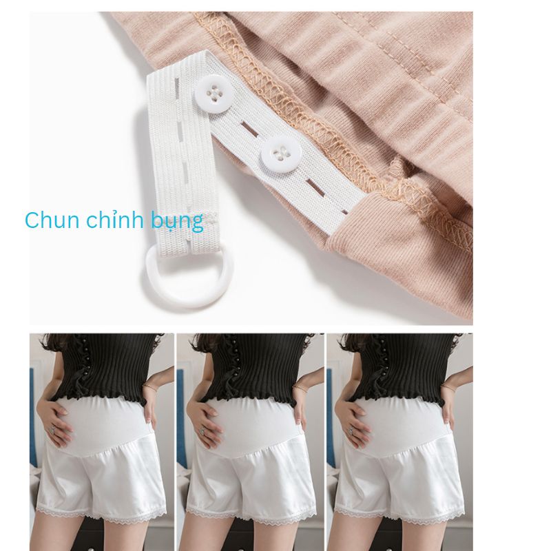 Quần Short Bầu Lụa Chân Ren Mặc Nhà Mùa Hè Có Chun Chỉnh Và Đáp Bụng Chất Mát Dành Cho Phụ Nữ Mang Thai