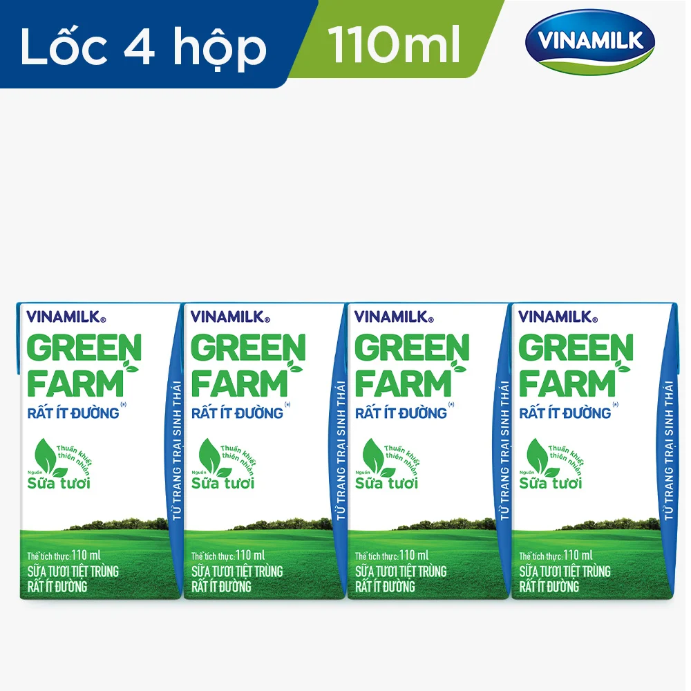 Thùng 48 hộp Sữa Tươi Tiệt Trùng Vinamilk Green Farm rất ít đường 110ml