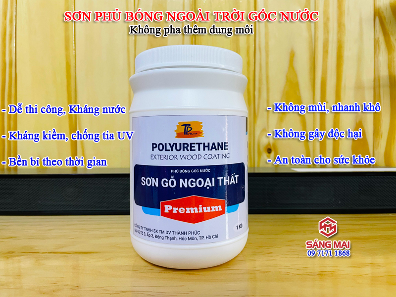 Sơn bóng gỗ dùng ngoài trời - Hộp 1kg - Sơn lau gỗ gốc nước: dễ sử dụng, không độc hại, an toàn cho sức khoẻ