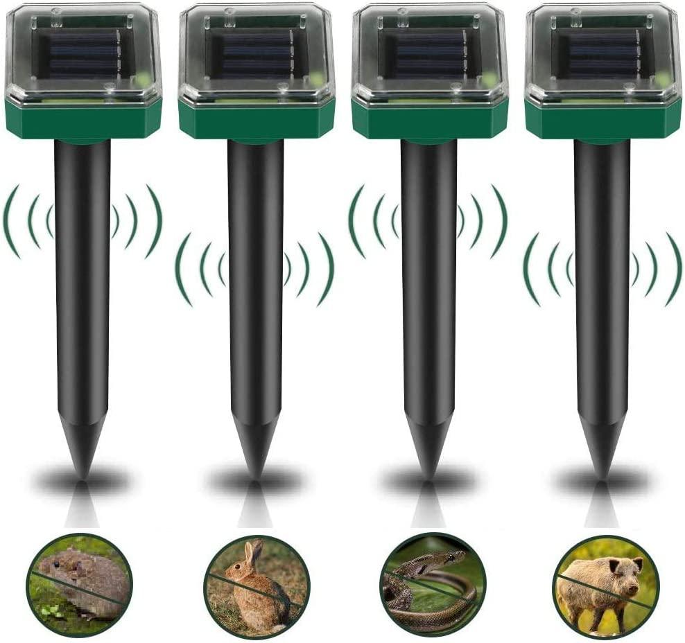Máy Đuổi Chuột Ruồi Năng Lượng Mặt Trời Siêu Âm, 4 Gói Máy Đuổi Chuột Ruồi Năng Lượng Mặt Trời, Máy Đuổi Chuột Ngoài Trời Chống Nước IP65 Để Chống Gopher, Rắn, Chuột Chũi, Gián
