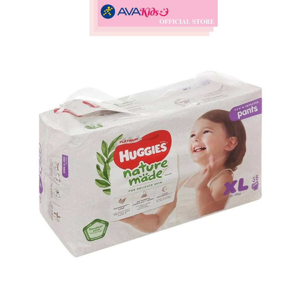Tã quần Huggies Platinum nature made siêu cao cấp size XL 38 miếng (12 - 18 kg)