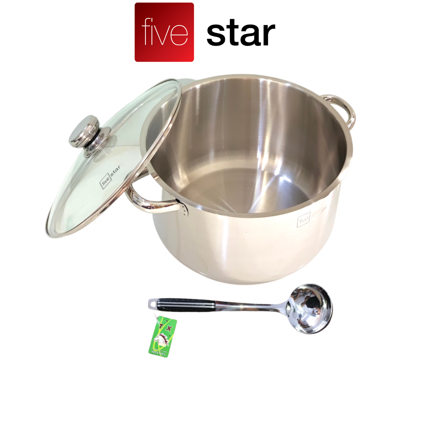 Nồi luộc gà inox 304 cao cấp Fivestar Plush 28cm nắp kính , 3 đáy dùng được bếp gas , hồng ngoại ( tặng 1 vá canh inox )